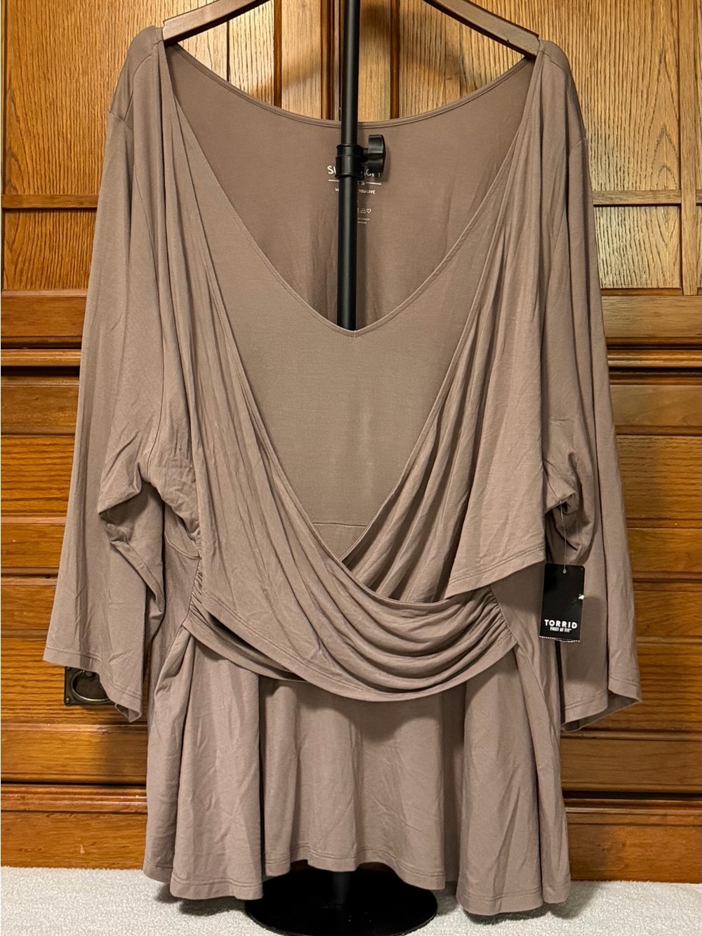 NWT Torrid Super Soft Knits Surplice Draped 3/4 Sleeve Top Toffee Taupe 6x Curvy